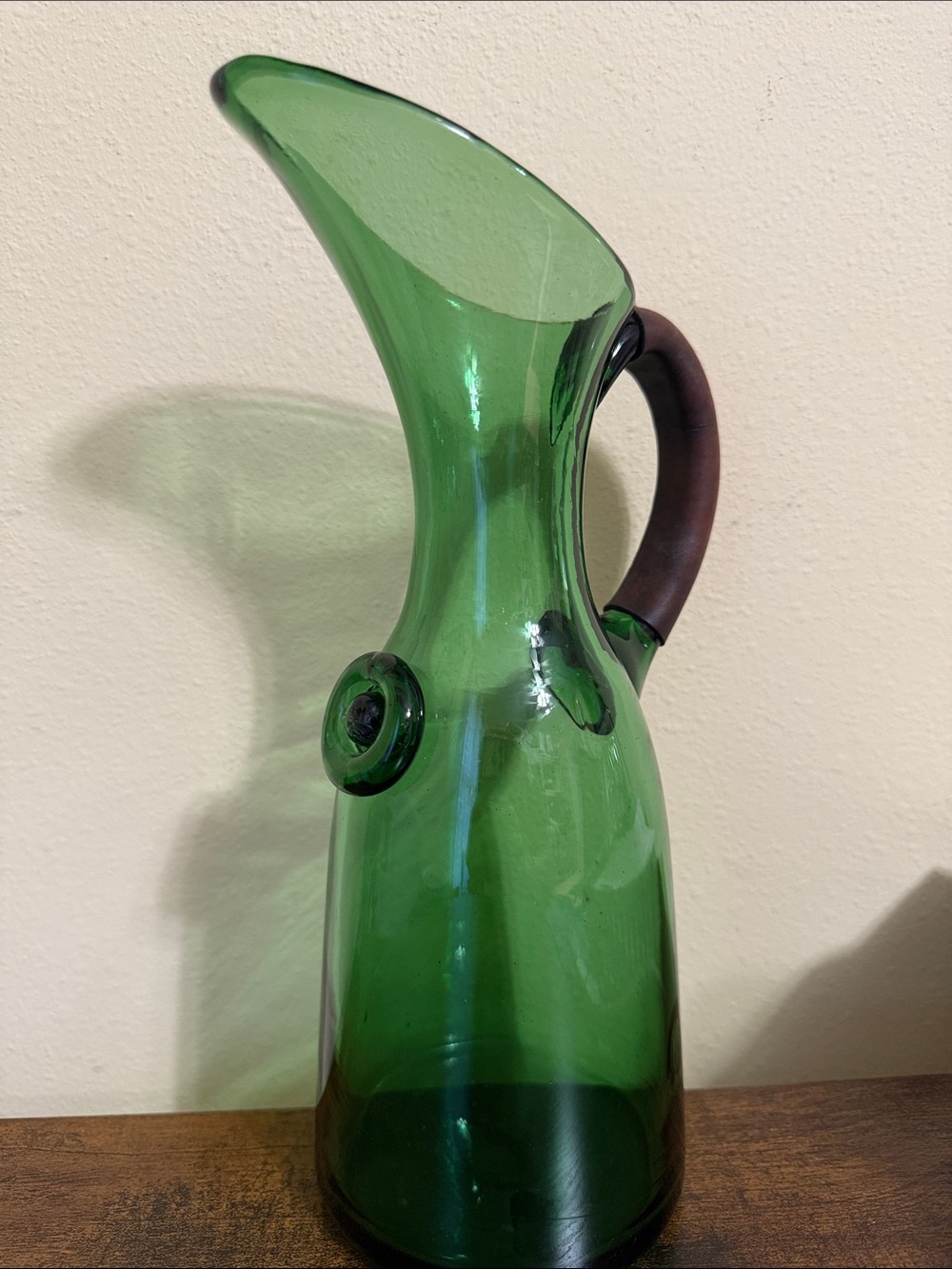 Hand Blown Green Glass Pitcher